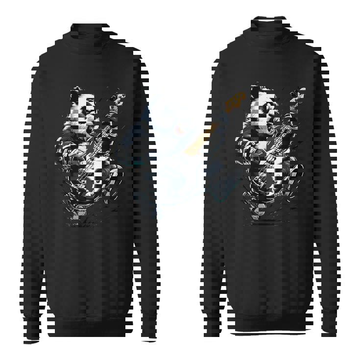 ギター付きパンダ グラフィック パンダ愛好家 パンダ ベース演奏 スウェットシャツ