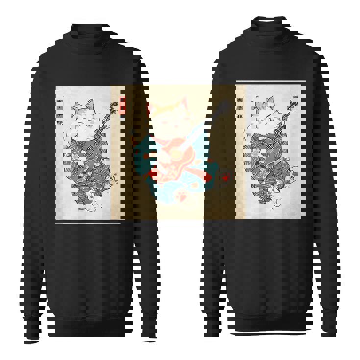 ギター奏でる猫 着物姿 ヴィンテージ 日本美術 面白い スウェットシャツ