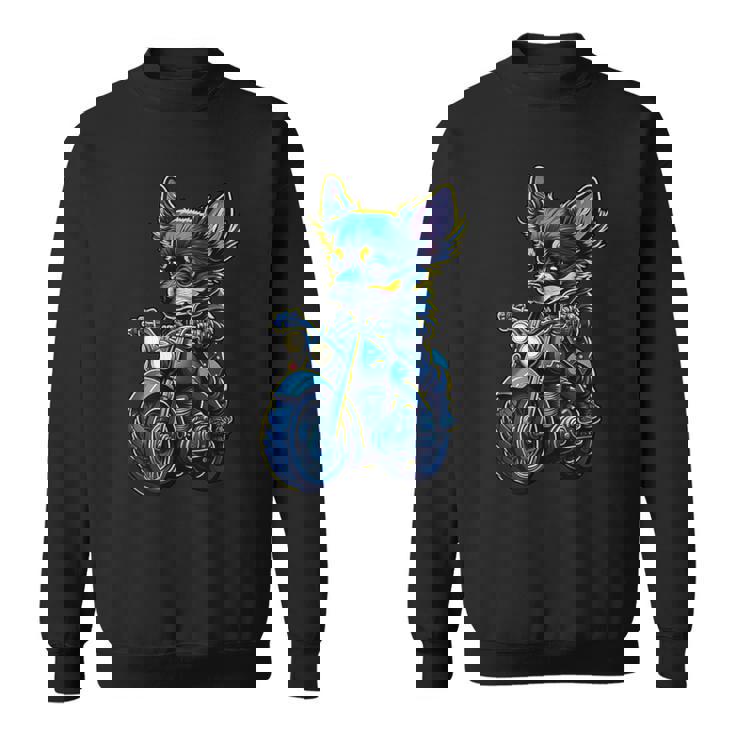 クリスマスにバイクを運転するかわいいチワワ。 スウェットシャツ