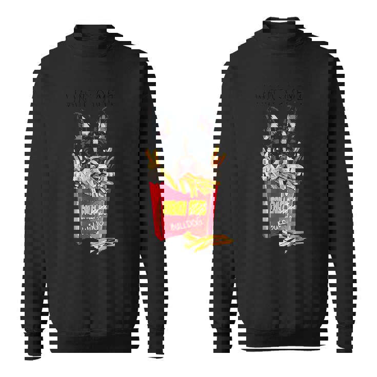 クールなフレンチブルドッグがフライドポテトを食べるグラフィッククールなデザイン。 スウェットシャツ