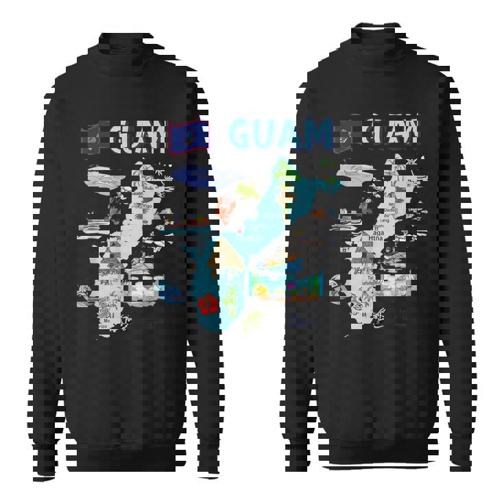 グアム、主要都市、旗、アメリカの観光名所地図 スウェットシャツ