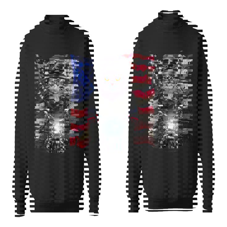 グレー 猫 ねこ バイク 星条旗 アメリカ スウェットシャツ