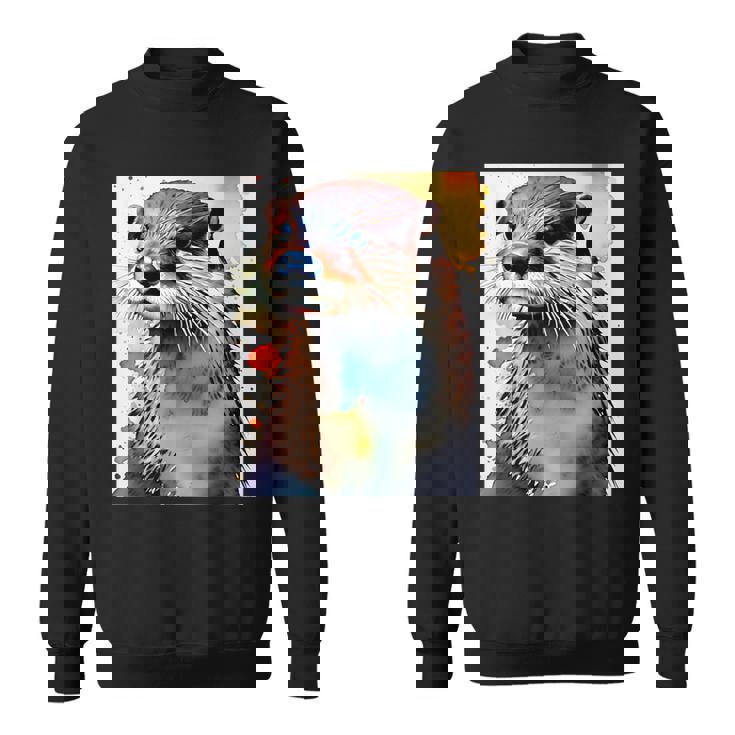 コツメカワウソ【どうぶつフレンズ】水彩画 動物 かわいい おしゃれ イラスト スウェットシャツ