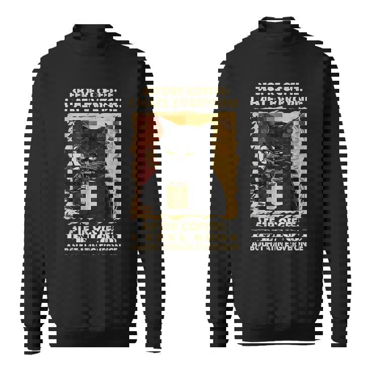 コーヒーの前にみんな嫌いな黒猫がコーヒーを飲む スウェットシャツ