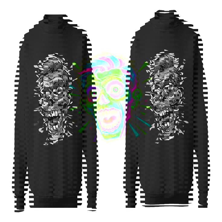 サイケデリック ゾンビヘッド ホラーアート 不気味なアンデッド スウェットシャツ