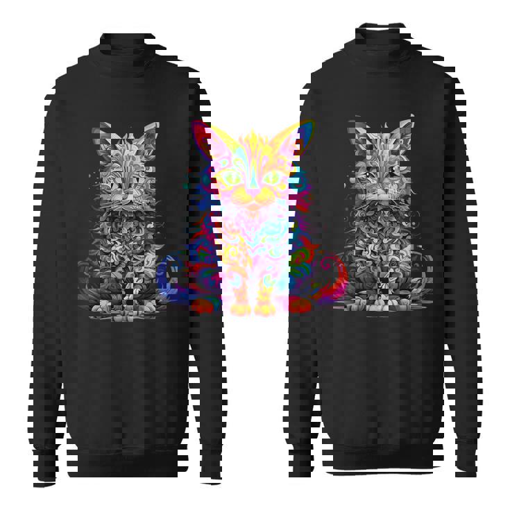 サイケデリック マンガ 猫 カラフル ファンタジー 曼荼羅スタイル スウェットシャツ