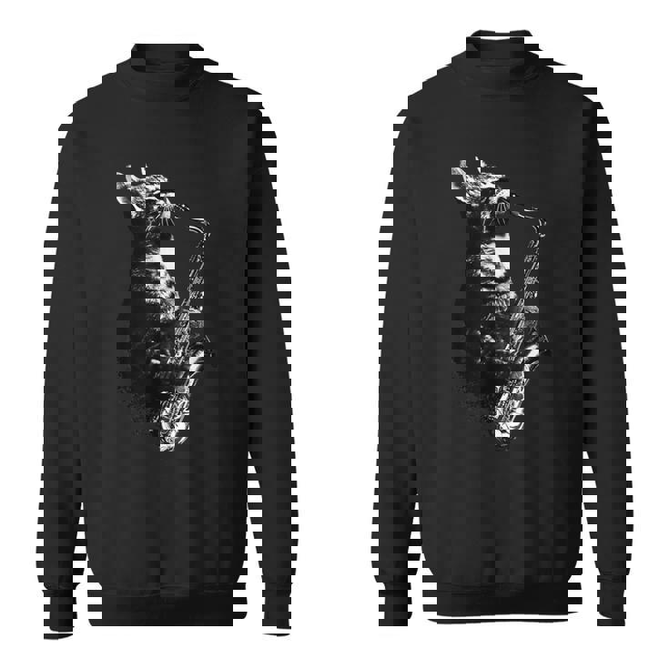 サックスを奏でる猫 面白い猫 ジャズ サックス 音楽 サックス スウェットシャツ