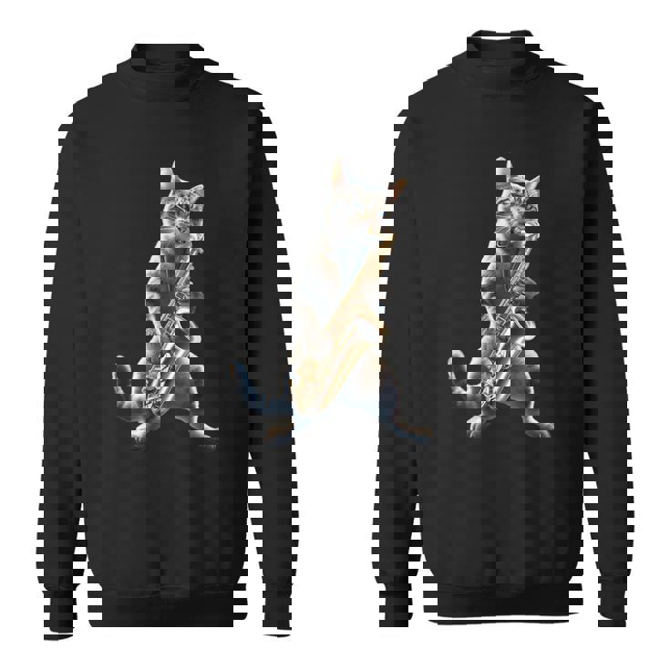 サックスを演奏する面白い猫 ジャズ サックス ミュージシャン サクソフォニスト スウェットシャツ