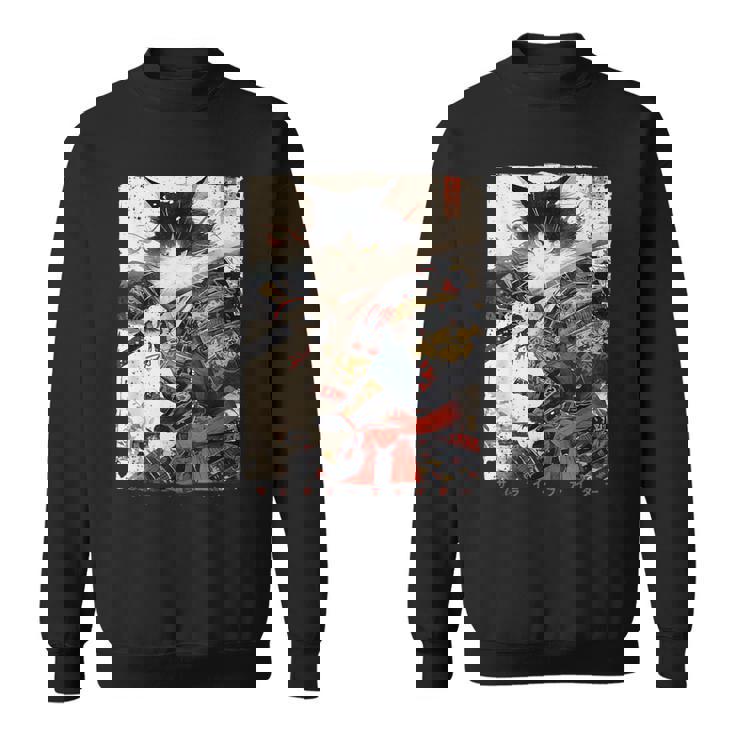 サムライ 猫戦士 浮世 墨絵 猫 サムライ スウェットシャツ