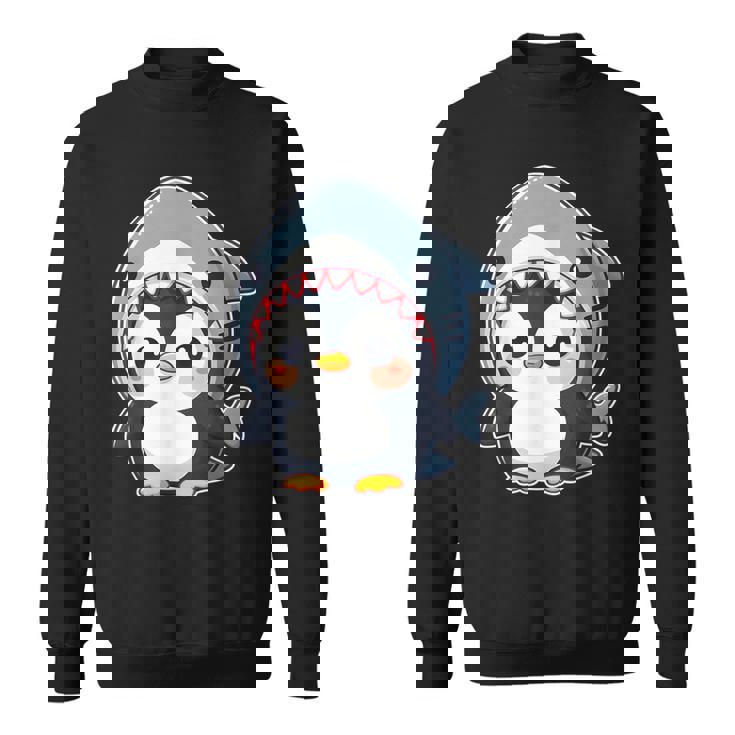 サメのコスチュームを着た面白いペンギン スウェットシャツ