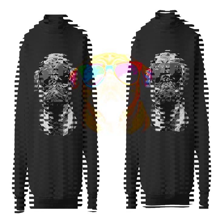 サングラスとパグベージュ犬愛カーリンかわいいパグ スウェットシャツ