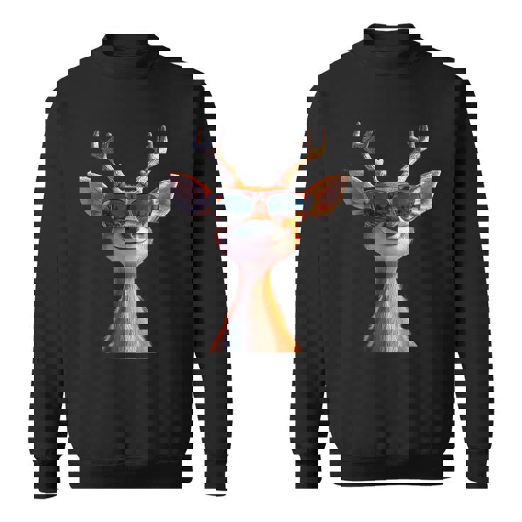 サングラスの角を持つ雄鹿狩猟鹿トナカイ赤鹿 スウェットシャツ