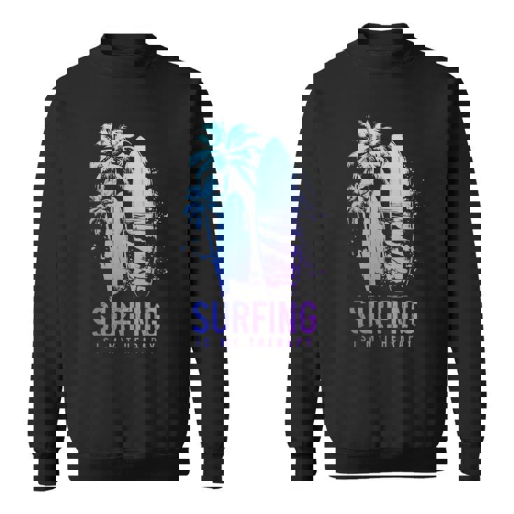 サーフィンセラピー ヴィンテージ サーフボード ヤシの木 ビーチサーファー スウェットシャツ