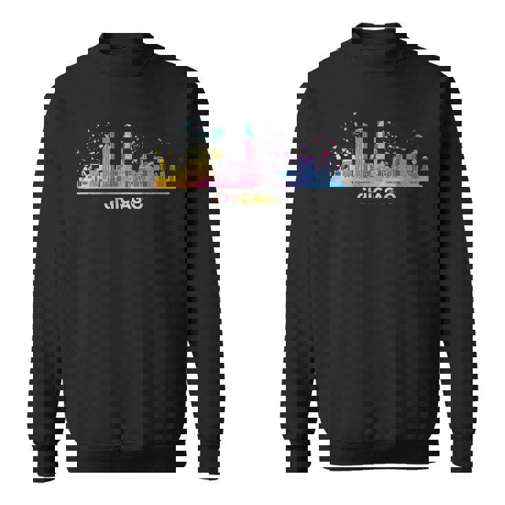シカゴのスカイライン カラフル 街並み シカゴ スウェットシャツ