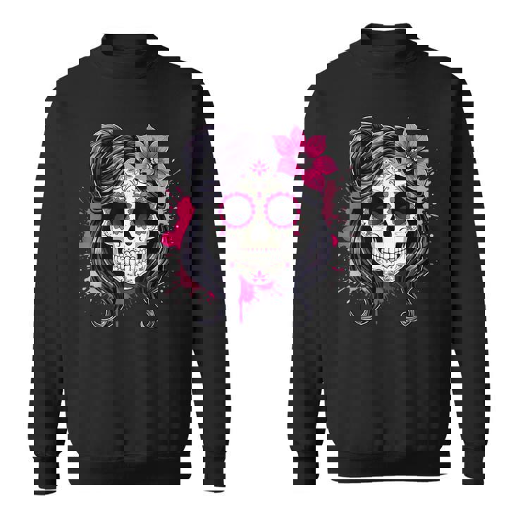 スタイリッシュなマゼンタ サクラ ムエルテ スカルデザイン Dia De Los Muertos スウェットシャツ