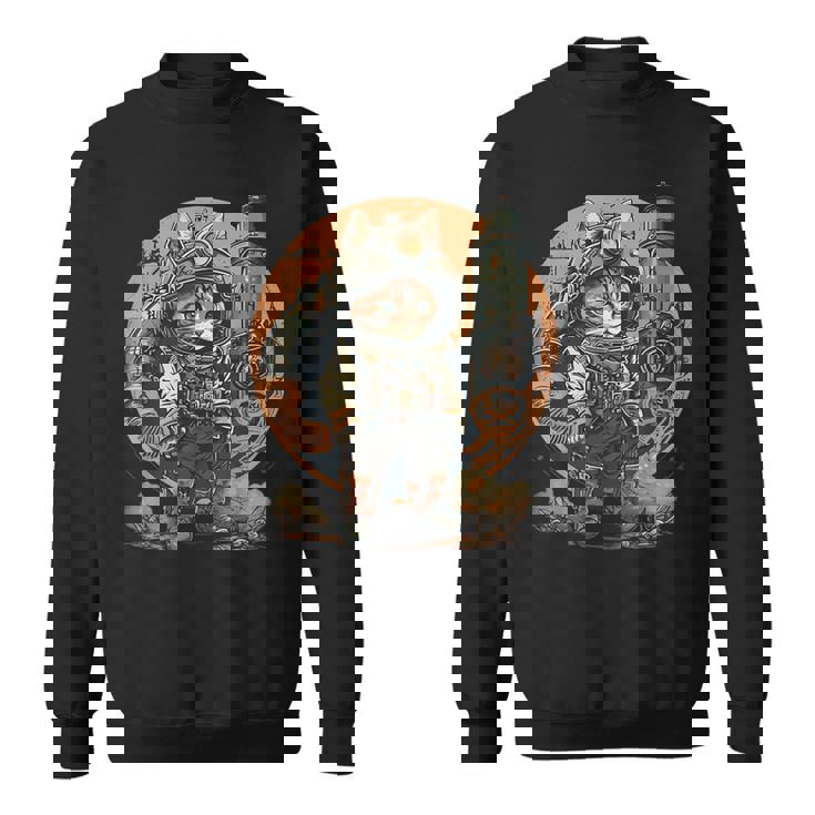 スチームパンク 猫 キティ 子猫 月 スペース スチームパンク スウェットシャツ