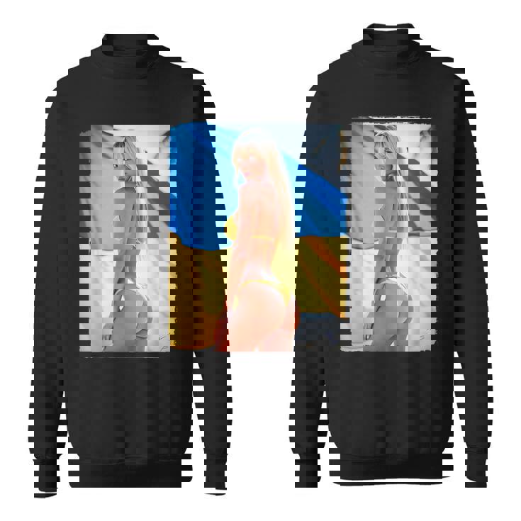 セクシーガールグラフィックtシャツ 「モダンピンナップガール&ウクライナ国旗2」 スウェットシャツ