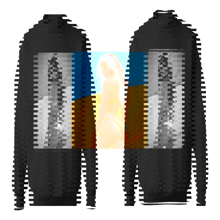 セクシーガールグラフィックtシャツ 「モダンピンナップガール&ウクライナ国旗」 スウェットシャツ