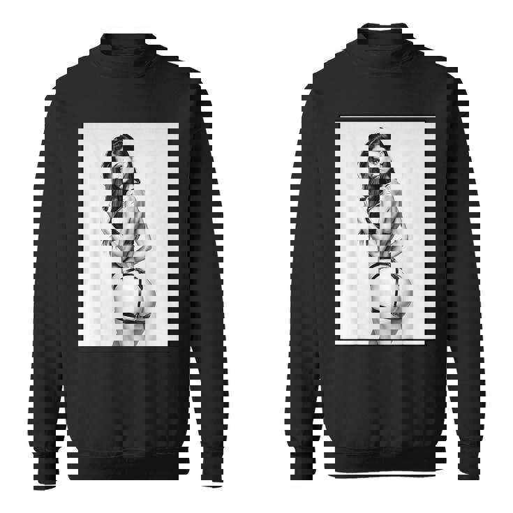 セクシーガールグラフィックtシャツ セクシーブルネットピンナップガール B&W スウェットシャツ