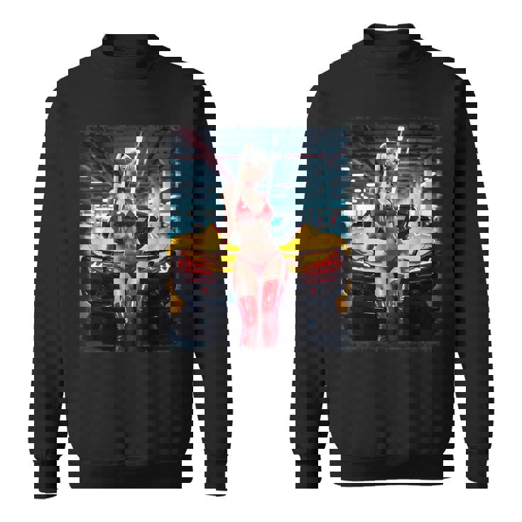 セクシーガールグラフィックtシャツ セクシーブロンドビキニモデル&車 スウェットシャツ