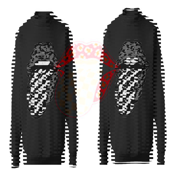 チェック 舌 赤 ヒョウ 唇 レース スウェットシャツ