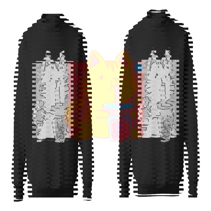 トラ猫とボバ茶のかわいいかわいい猫のグラフィック スウェットシャツ