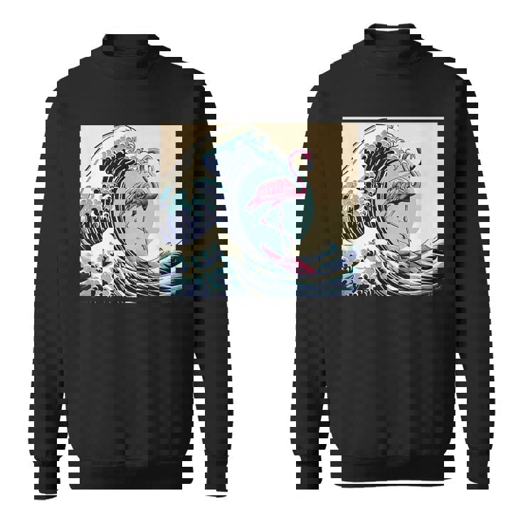 トロピカルピンク フラミンゴ グレートビッグウェーブサーファー オーシャンビーチ スウェットシャツ