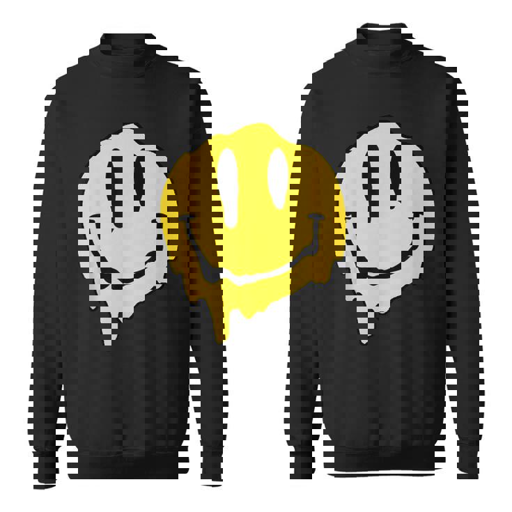 ドリッピースマイルイエロースマイルフェイスシャツ かわいい ハッピースマイルフェイス スウェットシャツ