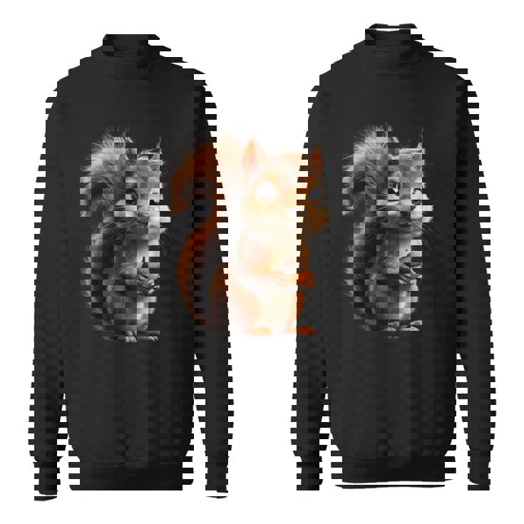 ドングリを持ったかわいいリスのデザイン スウェットシャツ