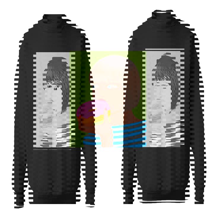 ドーナツショップ ポップアート ポートレート ロジックロックスター キュート ドーナツ ガールフレンド ドーナツ スウェットシャツ
