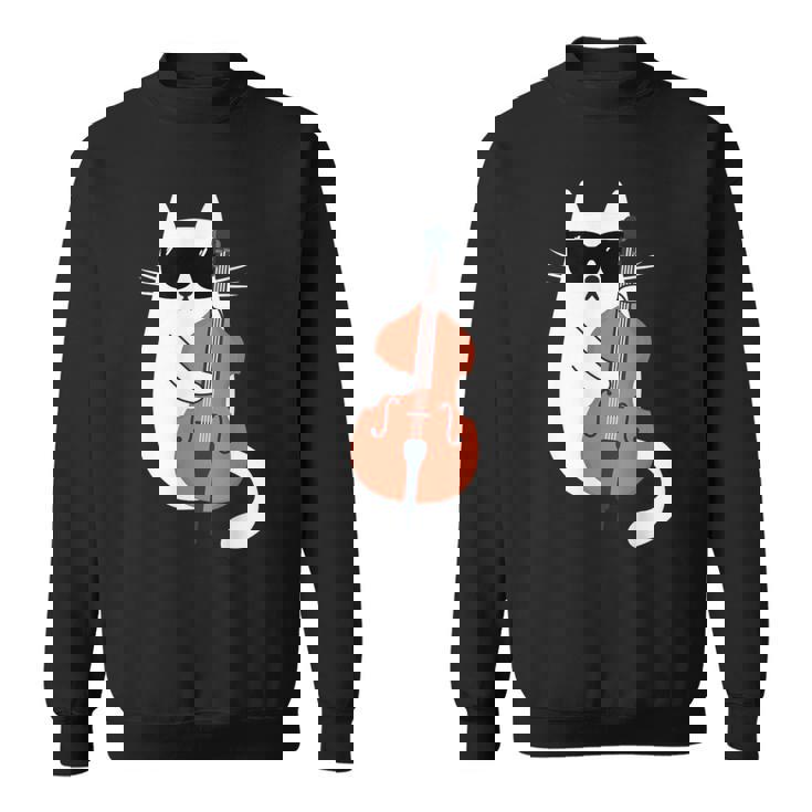 ネコとコントラバス 猫とサングラス ネコ好き 猫飼い コントラバス ウッドベース ダブルベース ジャズ音楽 ネコ 猫 スウェットシャツ