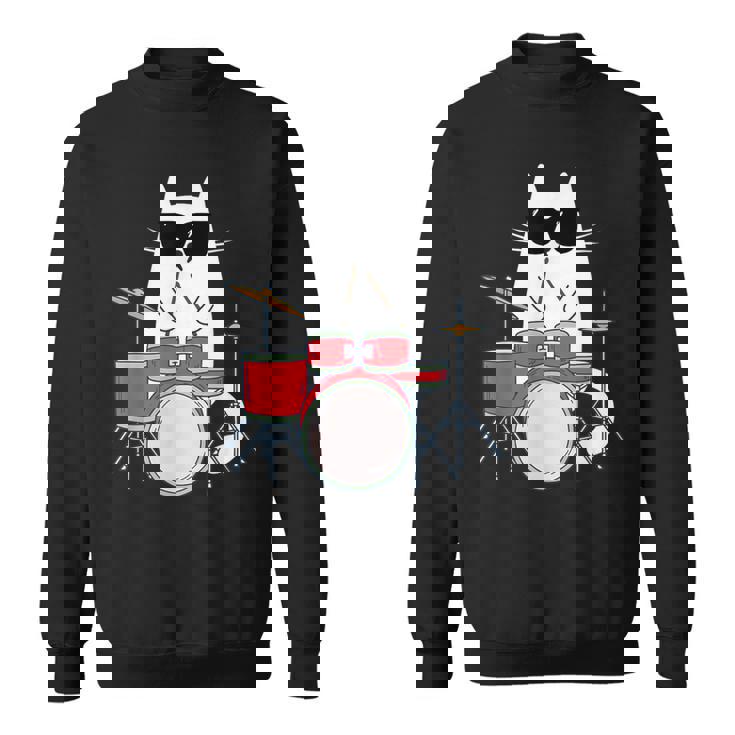 ネコとドラム 猫とサングラス ネコ好き 猫飼い 愛猫家 ドラム ドラムセット バンド ジャズ音楽 ねこ ネコ 猫 スウェットシャツ