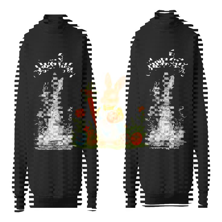 ハッピーイースターバニーニンジンイースターエッグ イースターラビットアートワーク スウェットシャツ