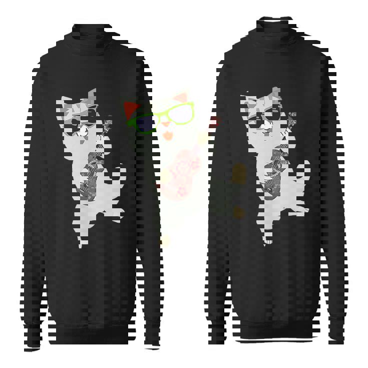 ハワイアンウケ猫遊びウクレレバッジポケット スウェットシャツ