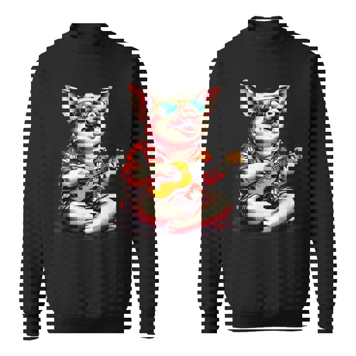 ハワイアンシャツを着たブタ、ウクレレ遊び。 スウェットシャツ