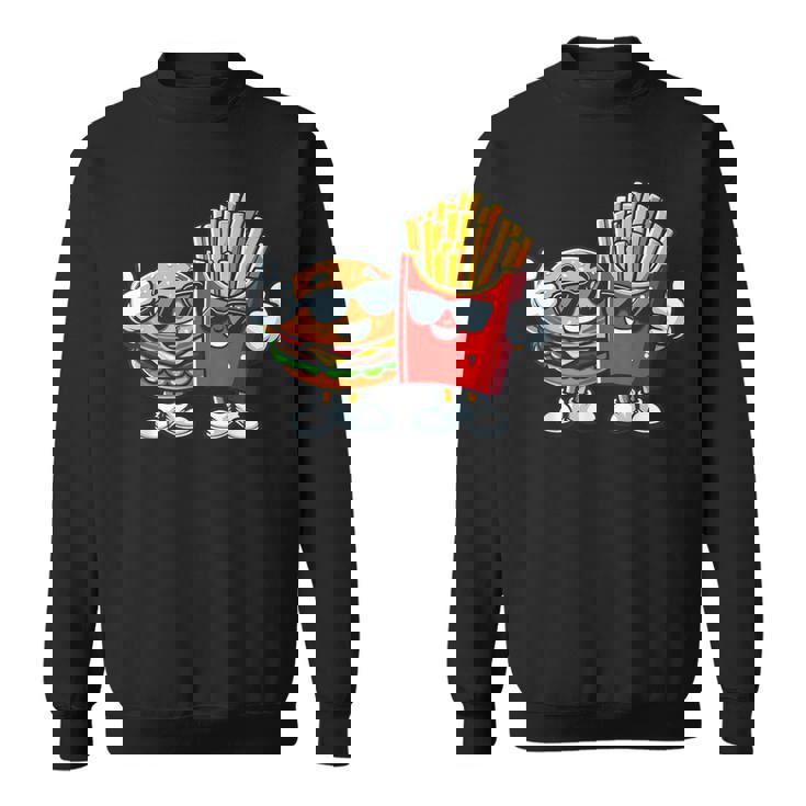 ハンバーガーフライドポテトファーストフード愛好家アート 面白いユーモアコンボプリント スウェットシャツ