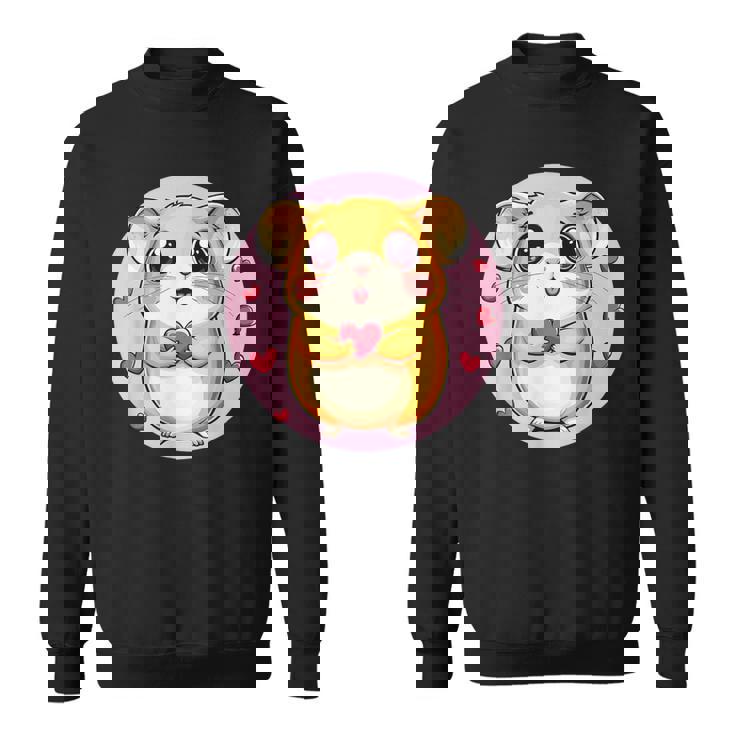 ハートに囲まれたハートを持つかわいいハムスター スウェットシャツ