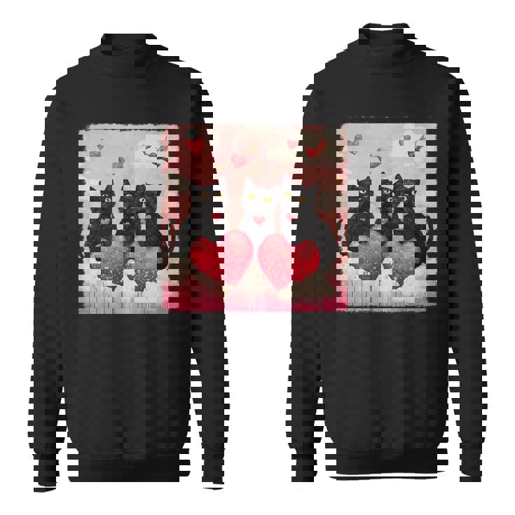 ハートのある黒猫 バレンタインデー アートペインティング スウェットシャツ