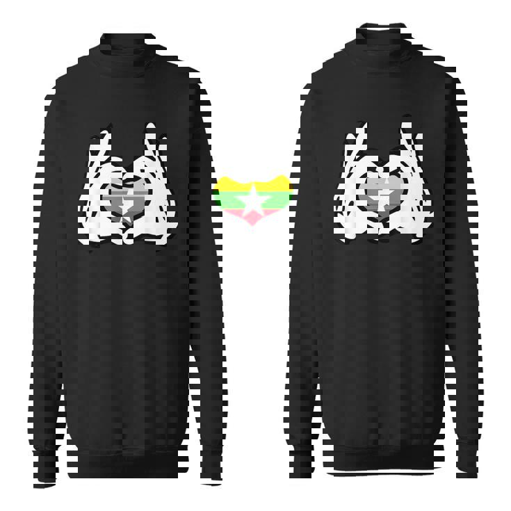 ハートを形作る漫画の手 ミャンマー国旗 スウェットシャツ