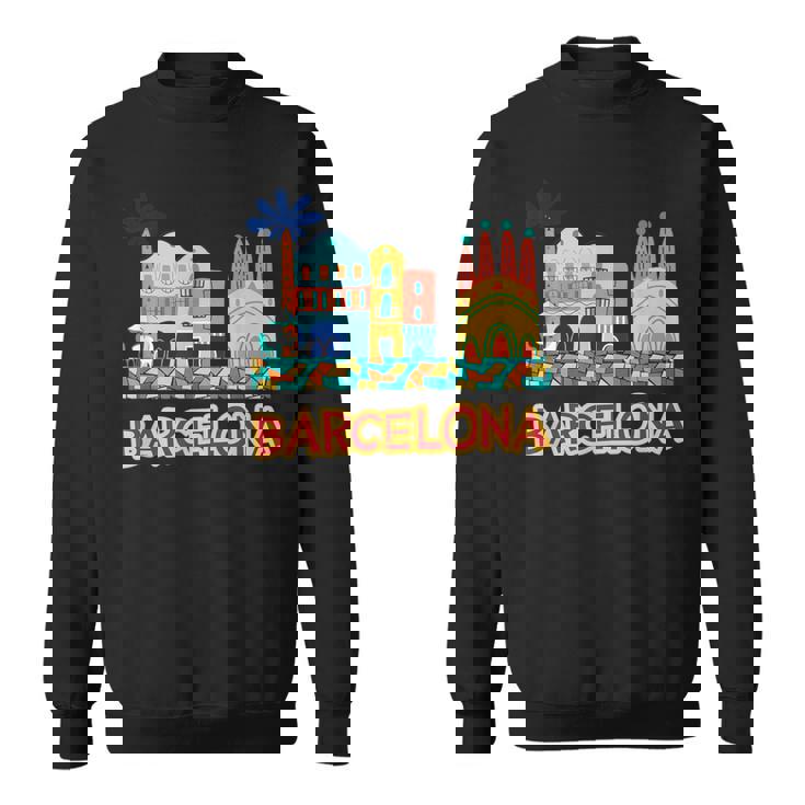 バルセロナの象徴的な建物とサグラダファミリア カラフル スウェットシャツ