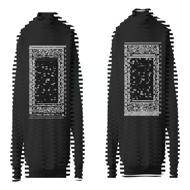 メンズ ブラック ホワイト バンダナ プリント ブラック ペイズリー柄 スウェットシャツ