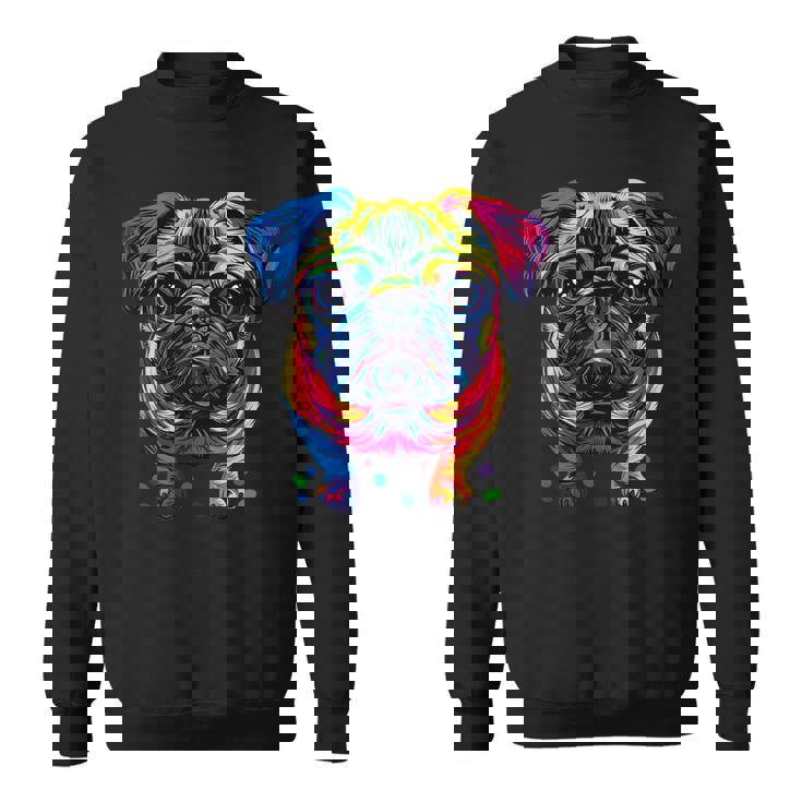 パグ犬 カラフルカラー ポップアート レインボー カーリン キュート パグ スウェットシャツ