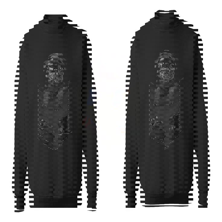 パグ犬愛好家のための面白いブラックパグをポケットに入れましょう。 スウェットシャツ