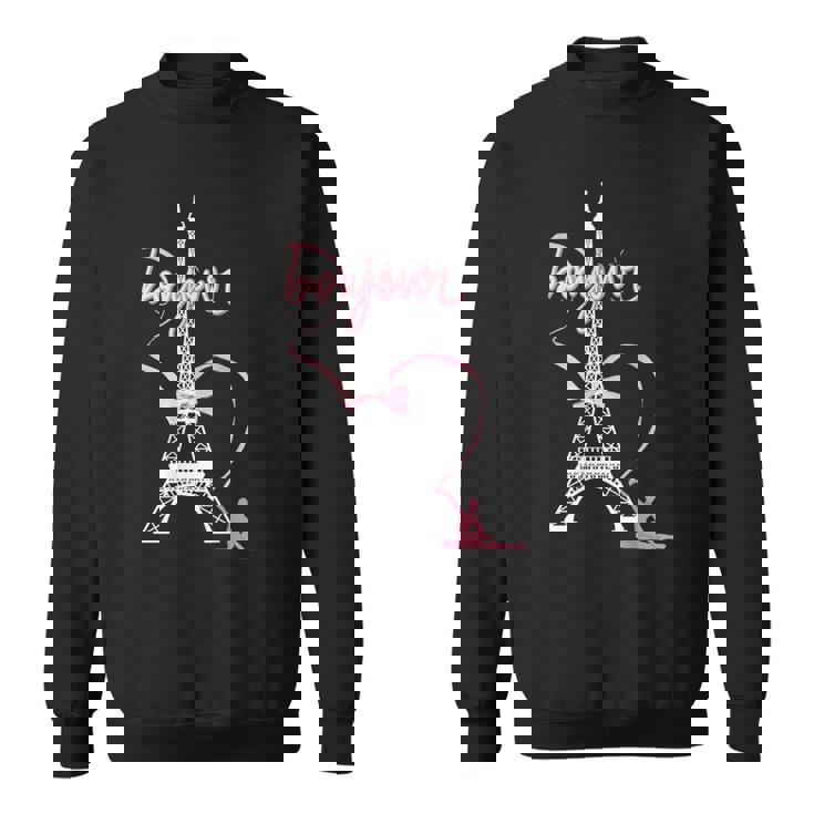 パリフランス エッフェル塔 ボンジュール 体操リボンとリボン スウェットシャツ