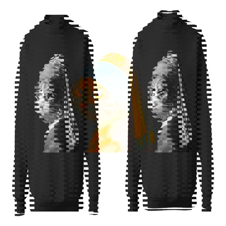 パールイヤリング付き猫 フェルメール スウェットシャツ