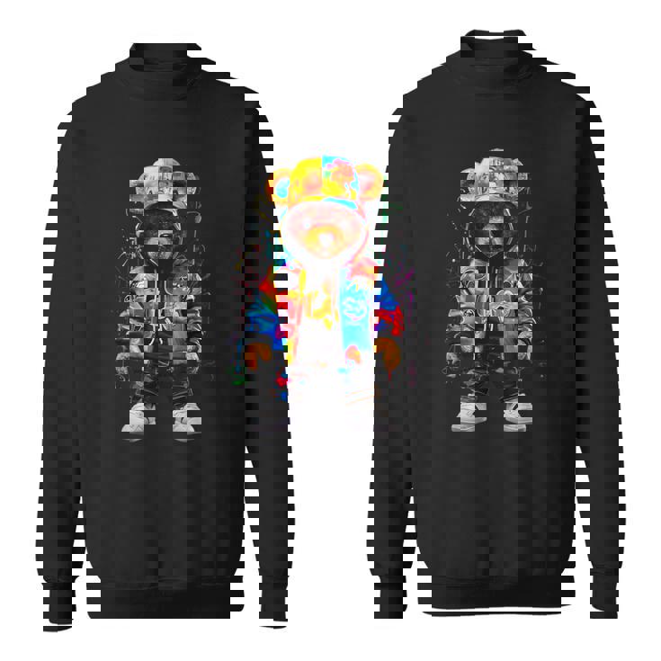 ヒップホップ テディベア カラフル テディベア グラフィック スウェットシャツ