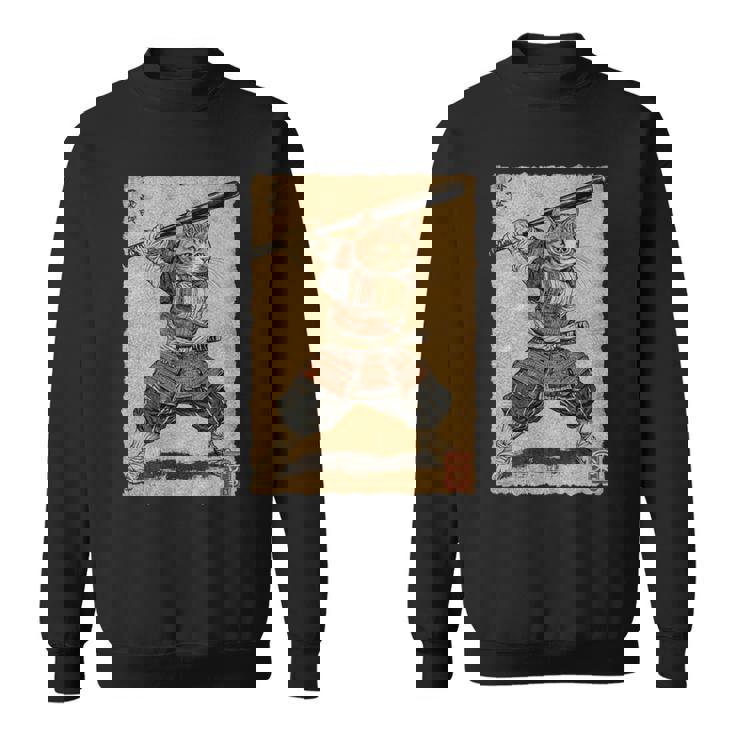 ビンテージアニメ 日本美術 野球選手の侍猫 長袖tシャツ スウェットシャツ