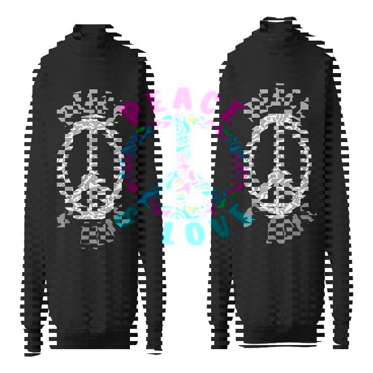 ピースアンドラブカラフルヒッピーシンボル スウェットシャツ