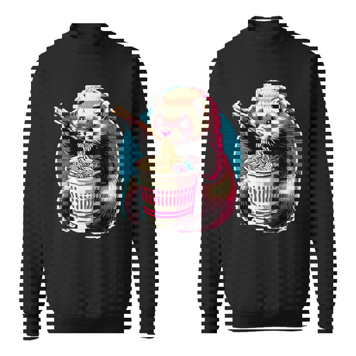 フェレットの飼い主かわいいカワイイアニメフェレットがラーメン丼シャツを食べる スウェットシャツ