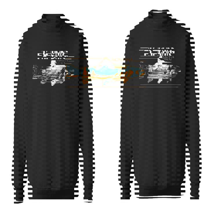 フライフィッシング モンタナ レトロ 風景 トラウト シルエット スウェットシャツ